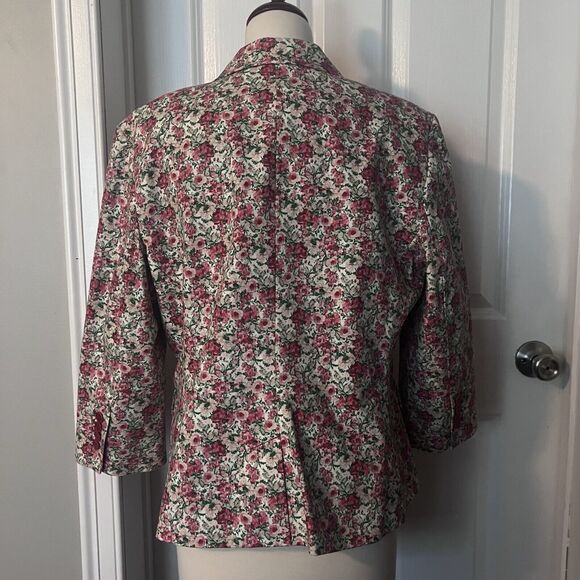 Talbots Blazer Size 16 Floral Pink 3/4 Sleeve Lined Button Front Collar - Picture 3 of 12